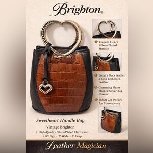 Brighton Sweetheart Heart Handle Mini Tote Black & Brown Croc-Embossed Leather